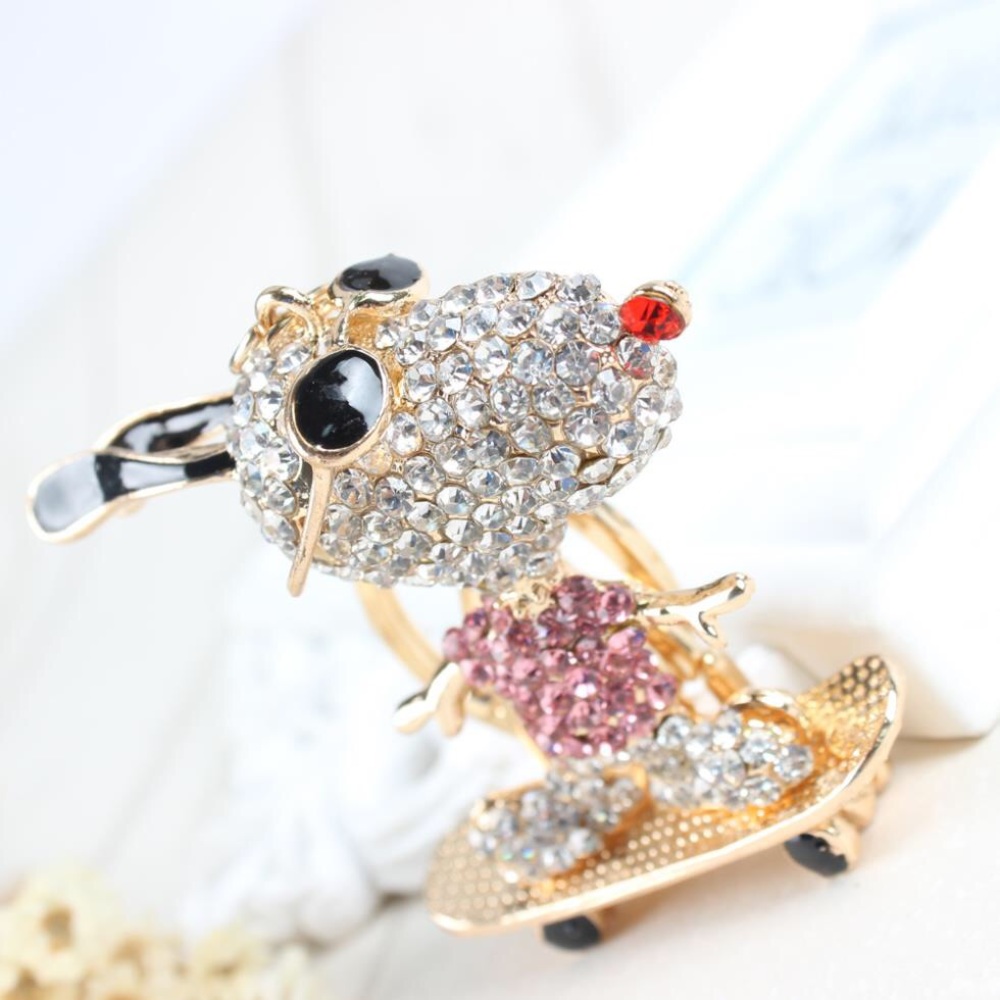 Crystal Snoopy Riding Skateboard Keychain Charm - Picture 3 of 14